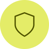 Umriss eines Schilds auf einem gelben Kreis-Hintergrund symbolisiert Schutz.