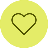 Ein einfaches Herzsymbol in einem hellgrünen Kreis.