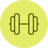 Hantel-Symbol auf einem grünen Kreis-Hintergrund, das Fitness und Krafttraining darstellt.