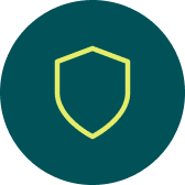 Ein einfaches gelbes Schildsymbol auf einem dunkelgrünen runden Hintergrund.