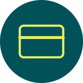 Ikone einer Kreditkarte in einem runden grünen Hintergrund.