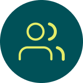 Symbol zweier stilisierter Personen, die Zusammenarbeit oder Gemeinschaft darstellen.