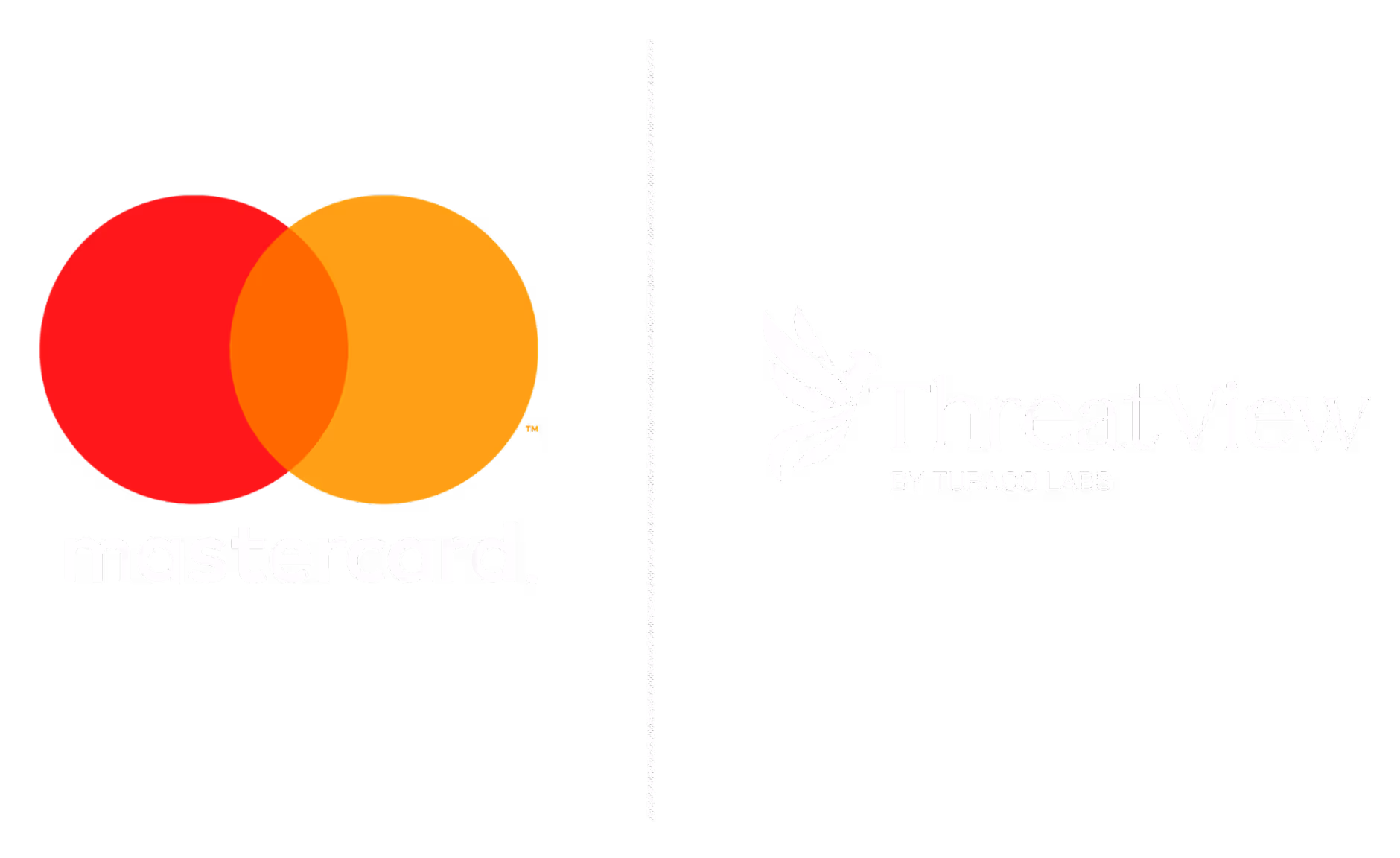 Logos of Mastercard and ThreatView by Turaco Labs side by side separated by a vertical dotted line.