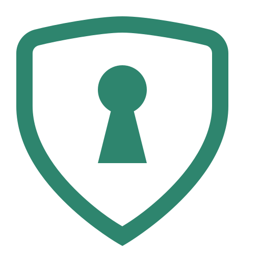 Shield outline with a keyhole symbol inside representing security or protection.