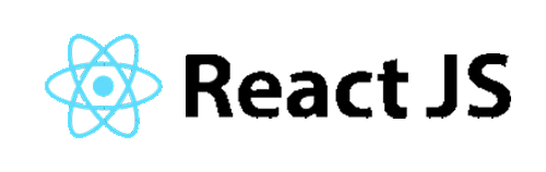 React JS logo with a blue atom symbol and black text reading React JS.
