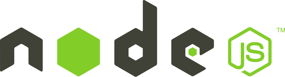 Node.js logo featuring stylized text with a green hexagon containing the letters 'JS'.