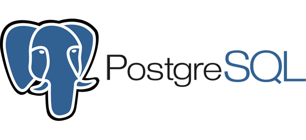PostgreSQL logo featuring a stylized blue elephant head next to the text 'PostgreSQL'.