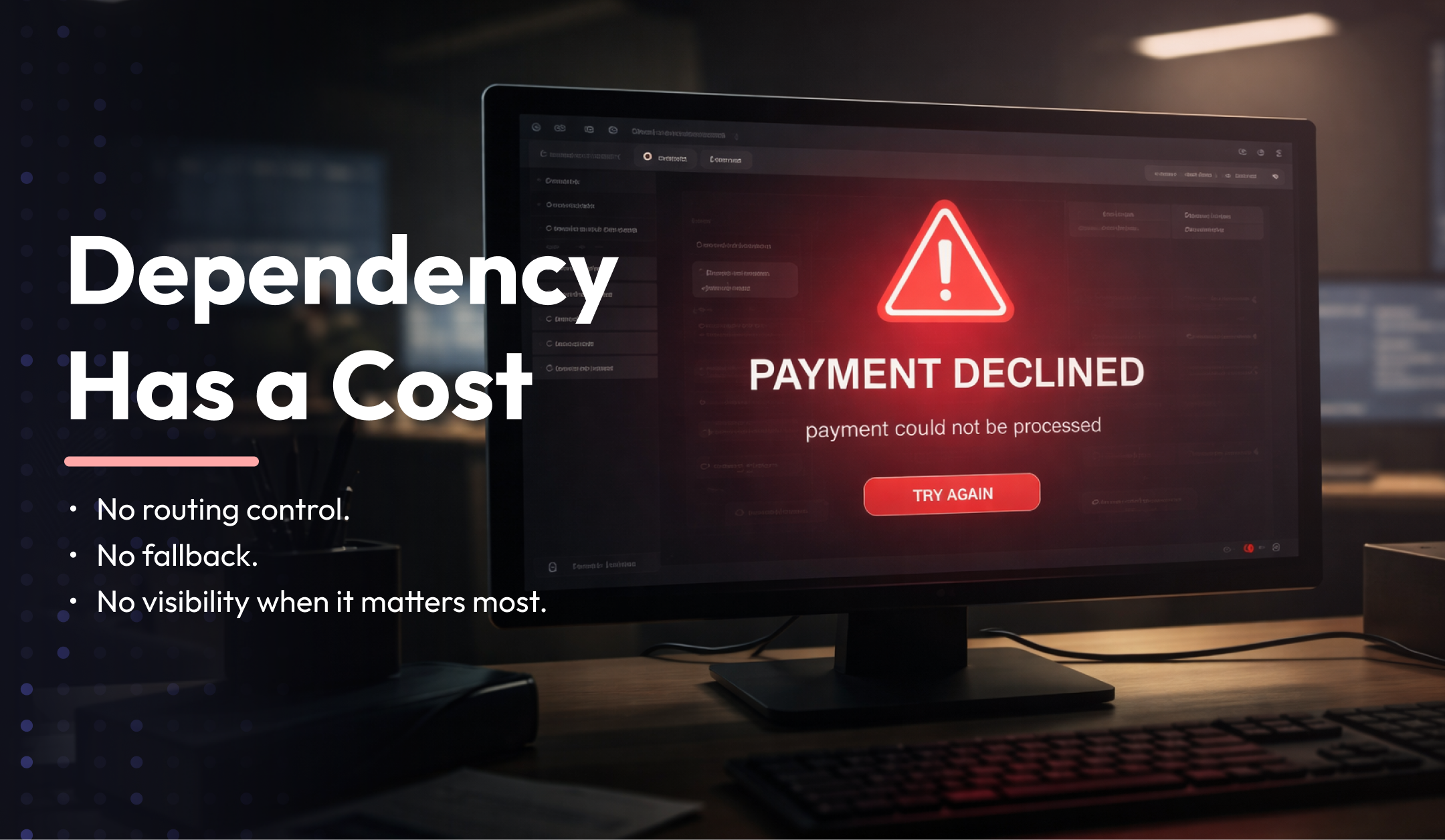 Failed transaction alert on a payment gateway monitor