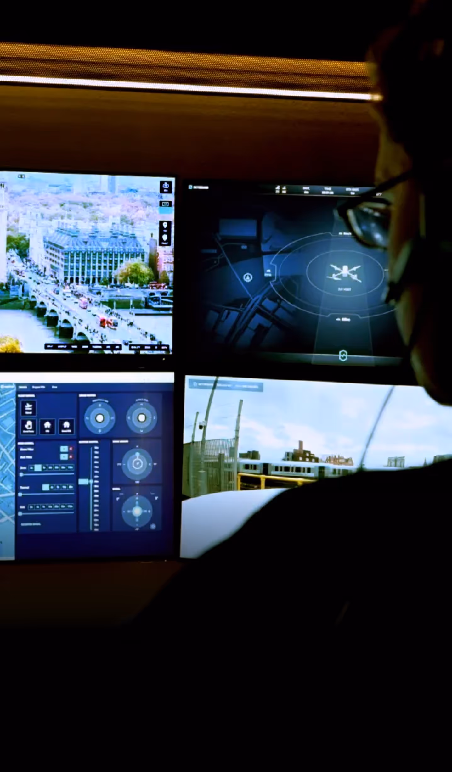 Drone operator at a drone operating desk.