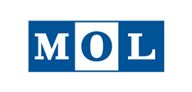 MOL logo with white letters on blue rectangular blocks, featuring the letter O in a white square.