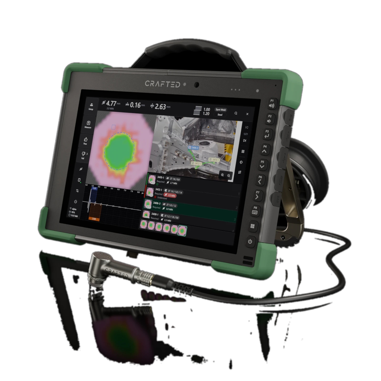Crafted A25 rugged ultrasonic inspection tablet with stand and matrix probe