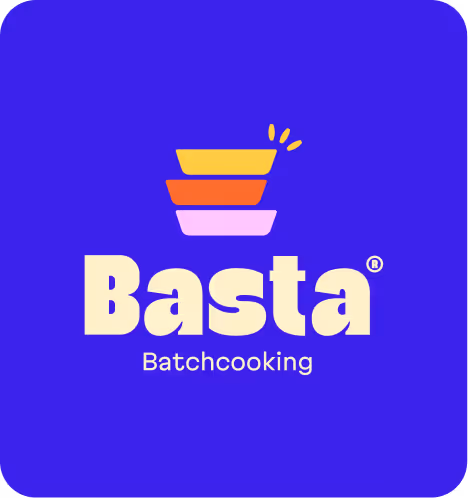 le logo de basta avec l'icon sur un fond bleu