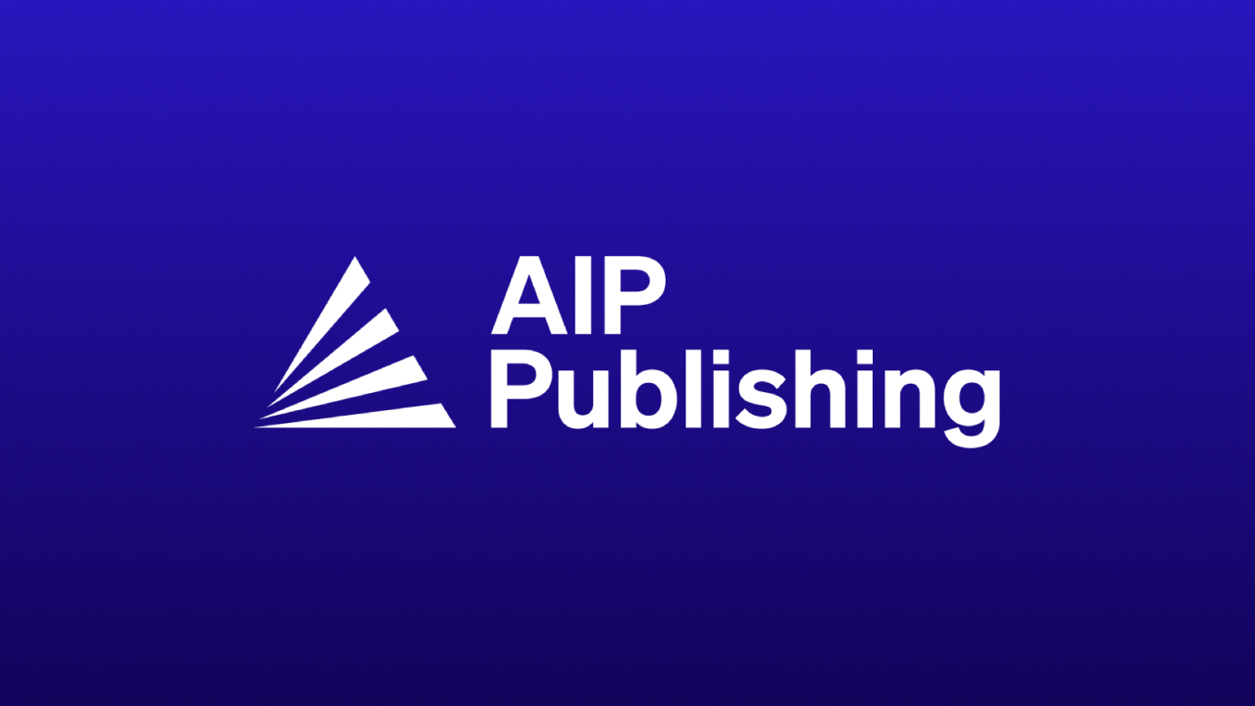 AIP Publishing logo with stylized triangular lines on a blue gradient background.