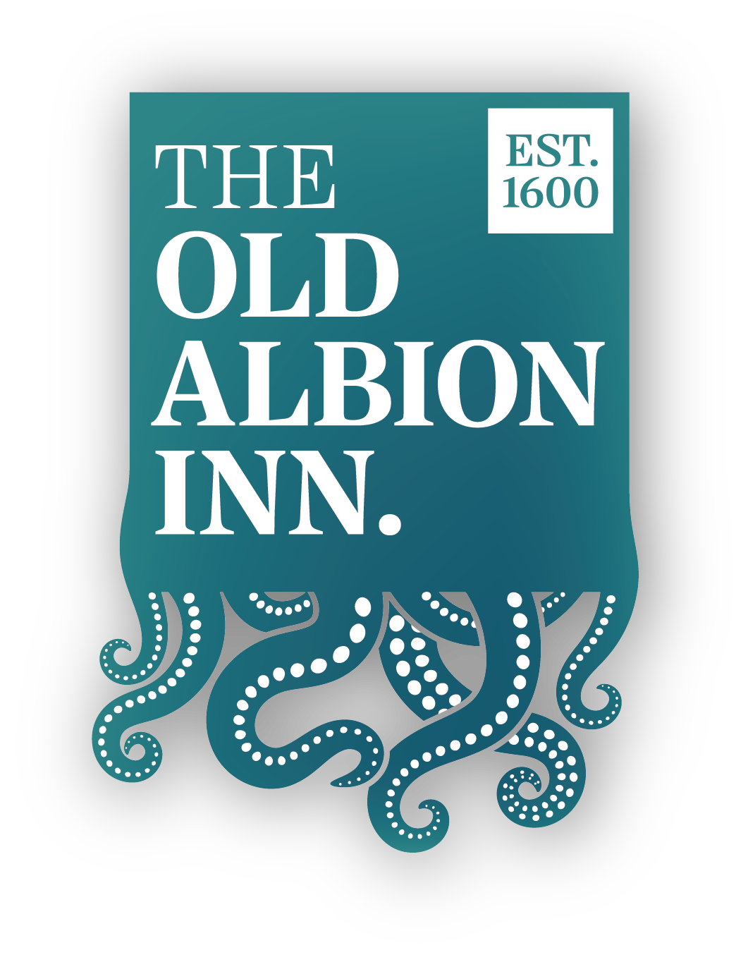 Logo for The Old Albion Inn with EST. 1600 and stylized octopus tentacles at the bottom.