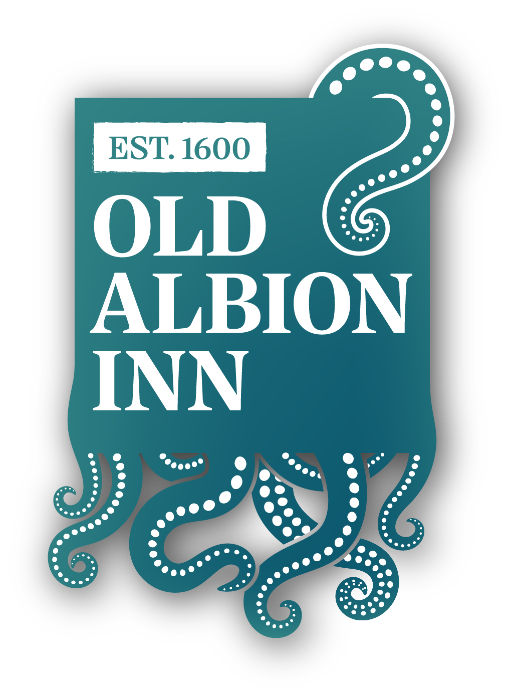 The Old Albion Inn logo with EST. 1600 and octopus tentacles at the bottom.