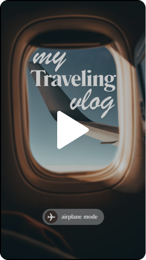 Short-form travel video thumbnail of an airplane window with the text 'My traveling vlog'