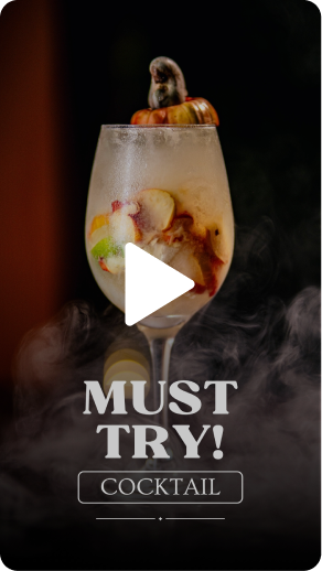 Short-form video thumbnail of a smoky cocktail with the text 'Must try! Cocktail'
