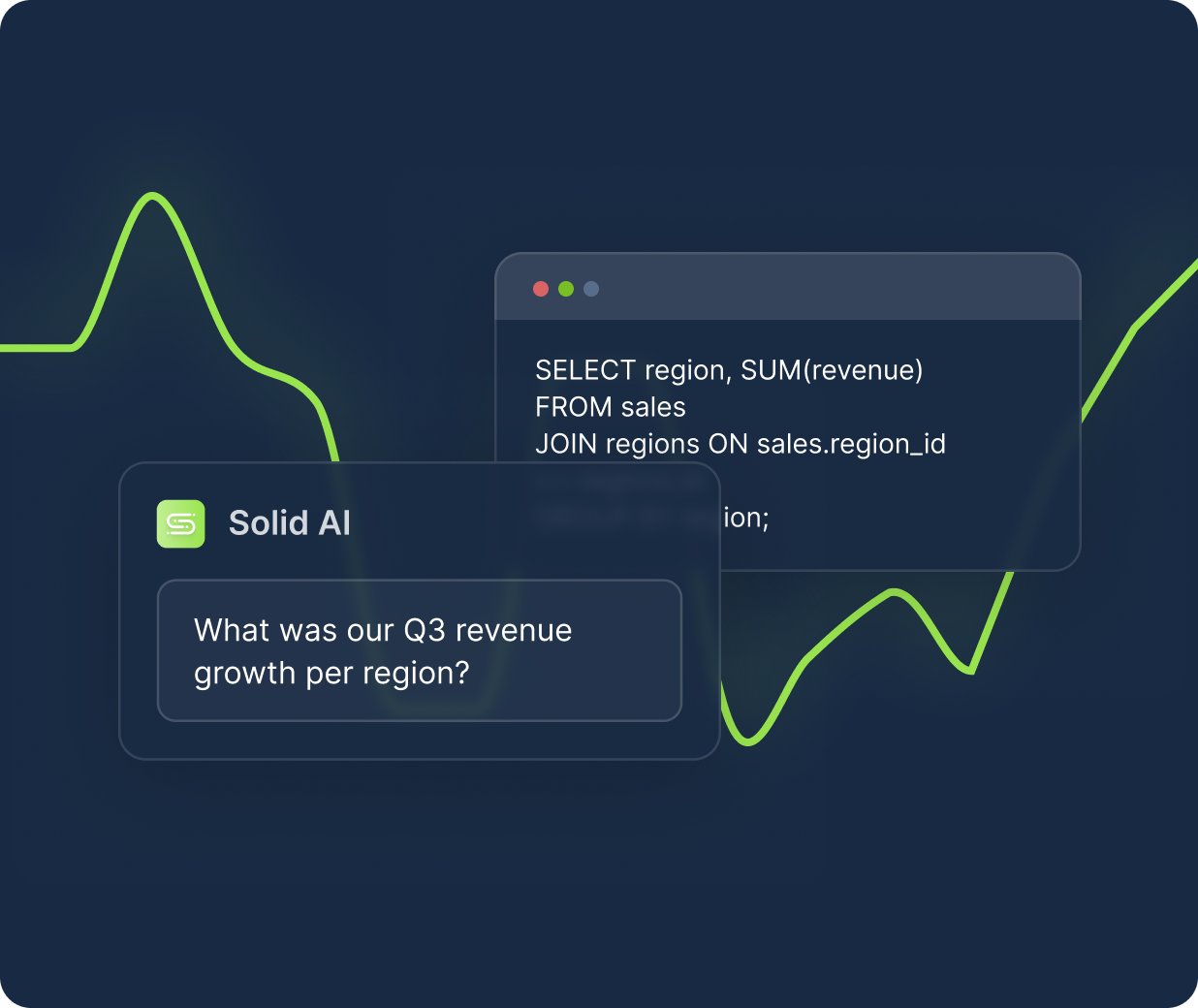 Interface showing a semantic model structure for a product catalog with order and variant ID details beside a green icon linked to code file and code symbols.