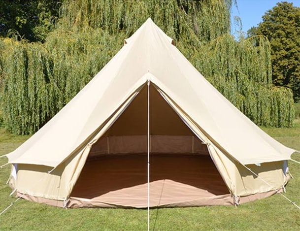 Cream coloured pre pitched bell tent