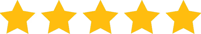 Five gold stars in a horizontal row representing a five-star rating.