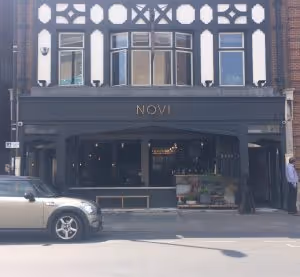 Front window display of the restaurant Novi on Regent Street