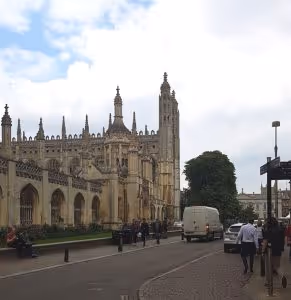 Kings Chapel and part of the road of Kings Parade in Cambridge