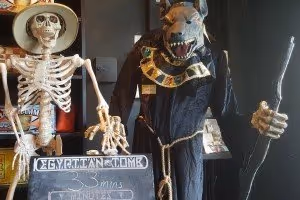 The last remaining picture of our Halloween Egyptian Tomb record breakers. Only a skeleton and gruesomely deformed jackal-headed being remain