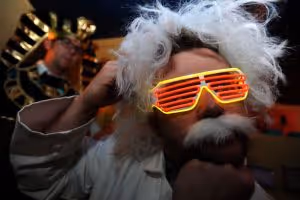 Picture of Paul Chapman wearing wacky glasses at Lockhouse escape games