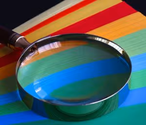 magnifying glass on some coloured paper