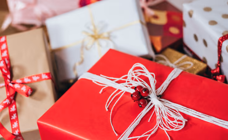 Red and white wrapped packages