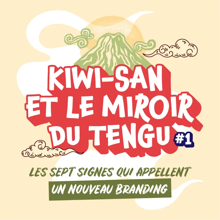 Rebranding et identité de marque - Illustration Kiwi-San et le miroir du Tengu par Harakiwi Agency