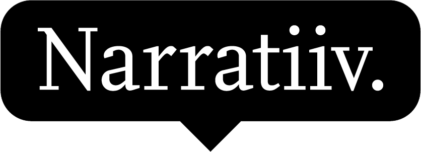 Logo Narratiiv en blanc dans une bulle de dialogue noire