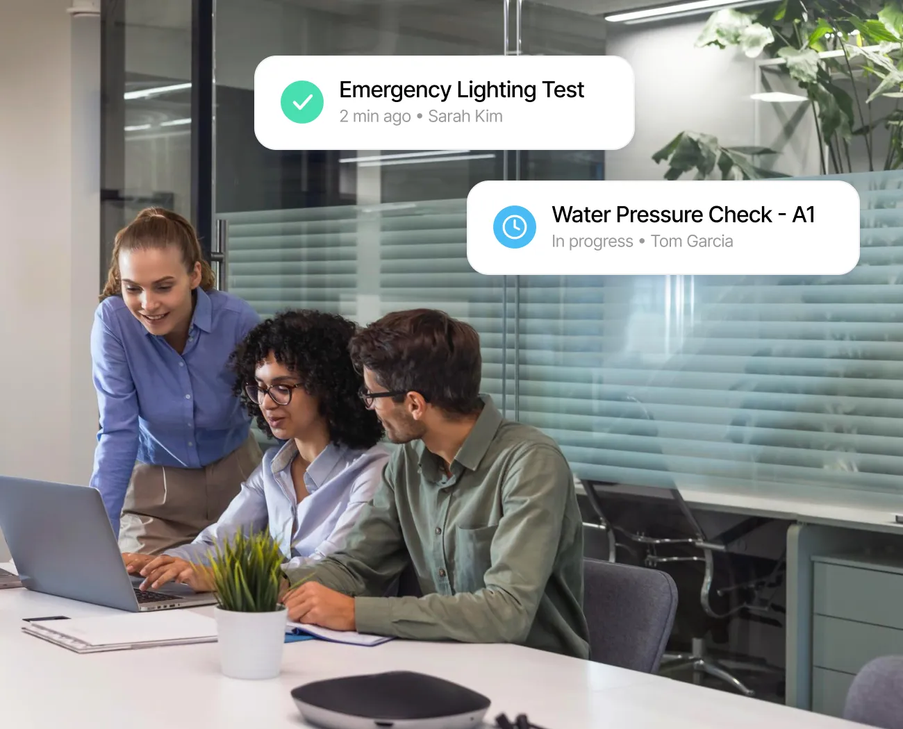 Team reviewing audit-ready inspection records with GPS-verified and timestamped reports