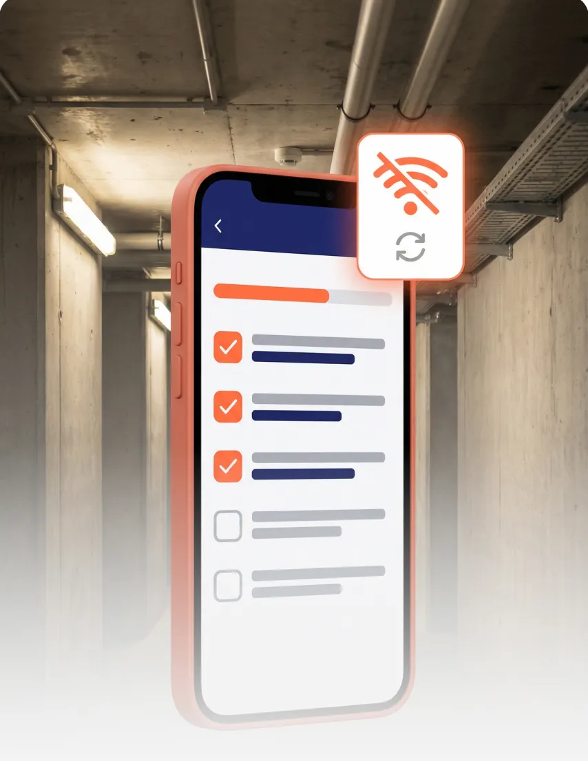 Mobile inspection app with offline mode and automatic data sync
