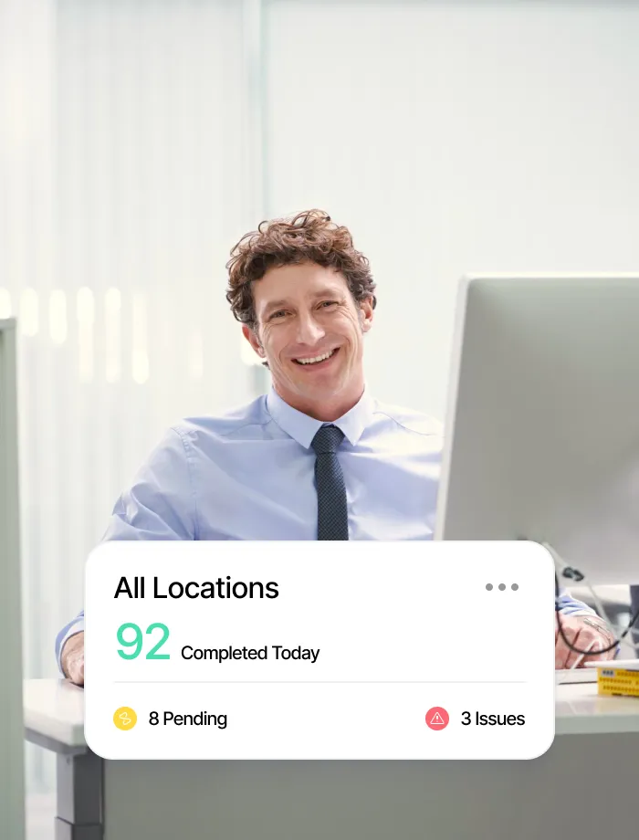 Facility manager reviewing inspection dashboard with completed tasks and open issues