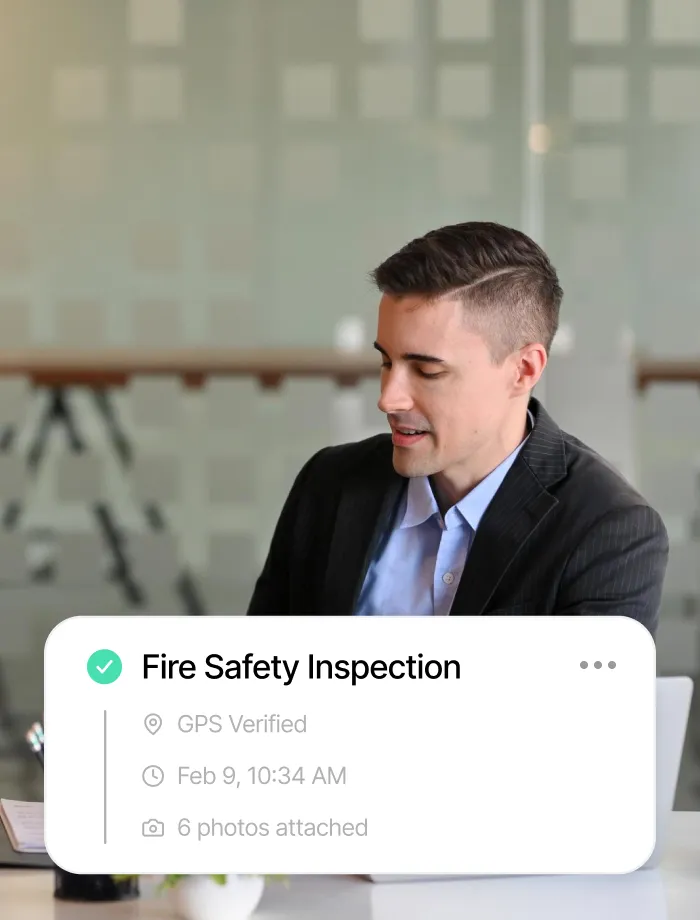 Audit-ready inspection report with timestamped photos and identity confirmation