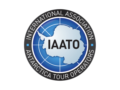 Logo of the International Association of Antarctica Tour Operators featuring a map of Antarctica with IAATO initials in the center and a circular border containing the full name.
