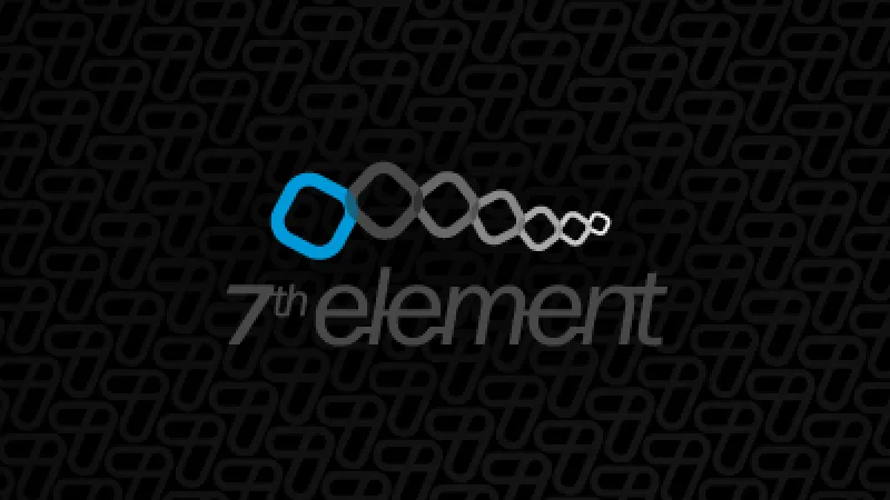 7th element logo featuring a series of progressively smaller outlined squares transitioning from blue to gray above the text '7th element'.