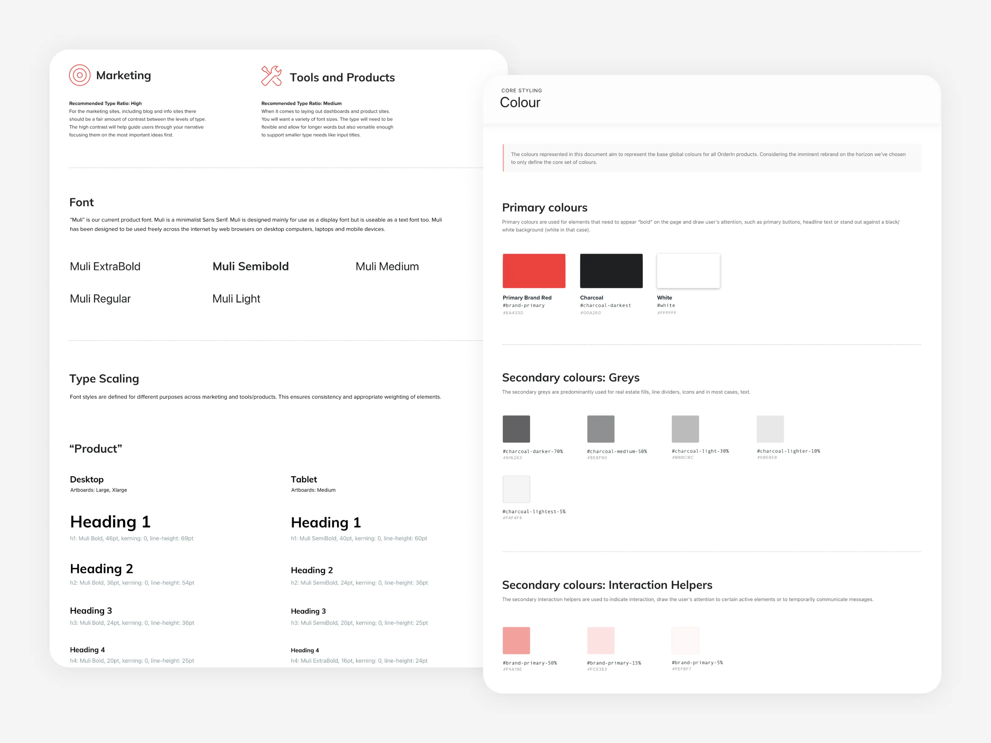 Design system example of typography and color system