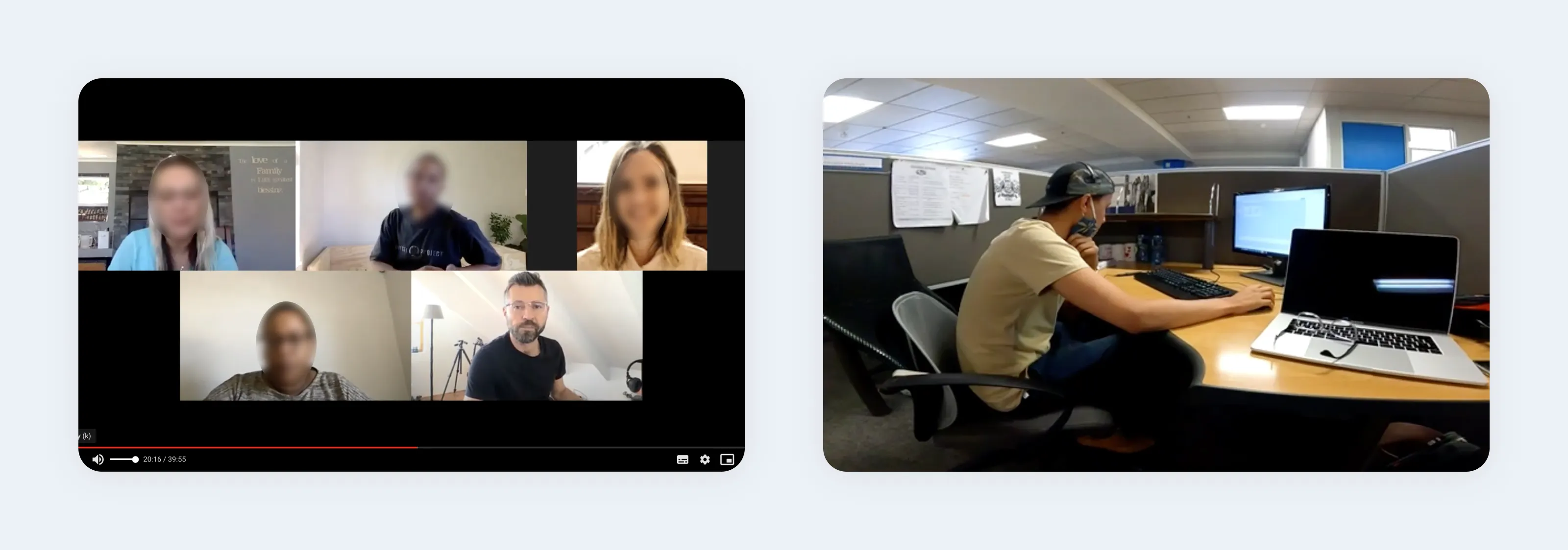 Images of a stakeholder interview session and contextual inquiry with a call center agent