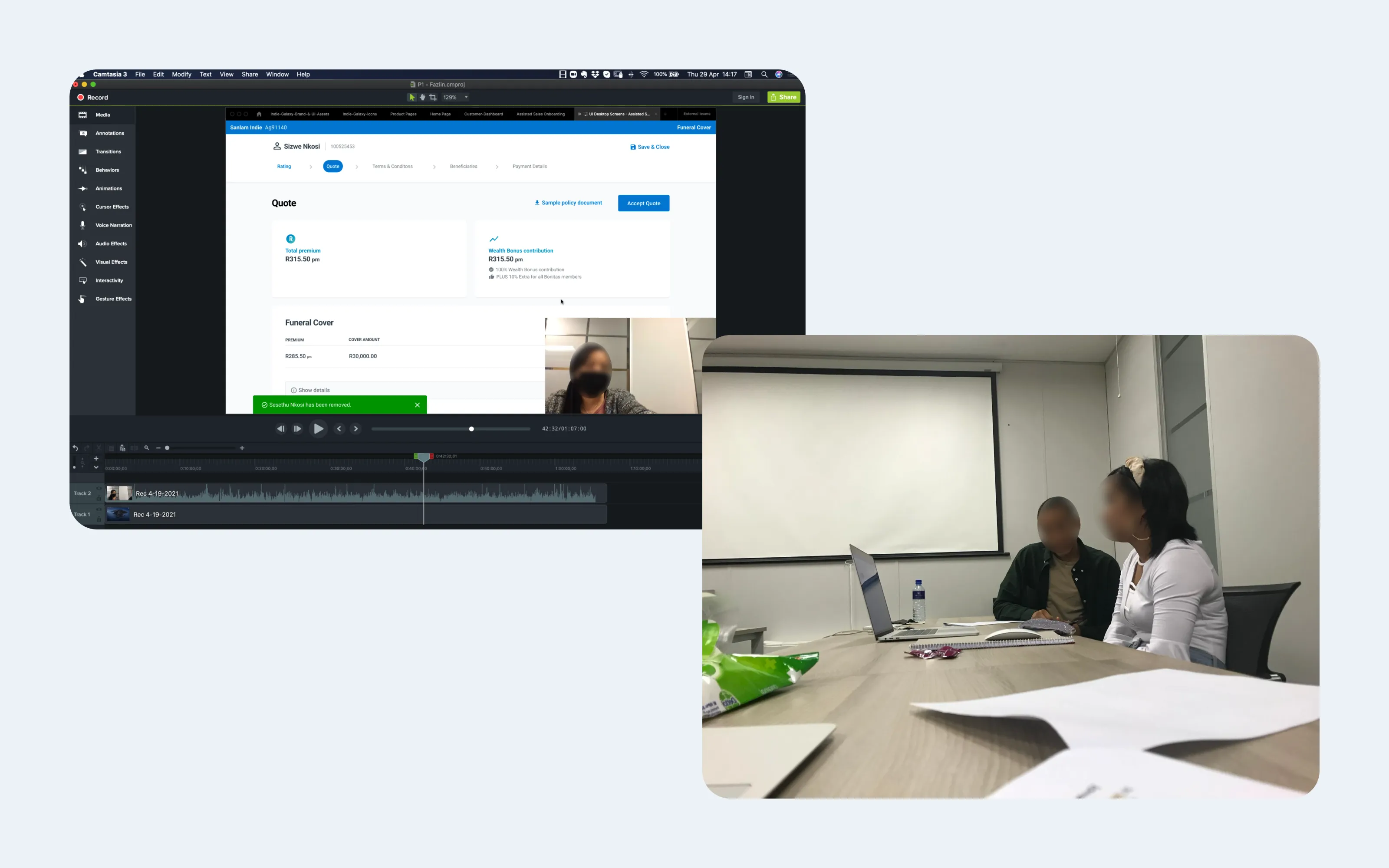 User tsting the new sales agent journey with participants
