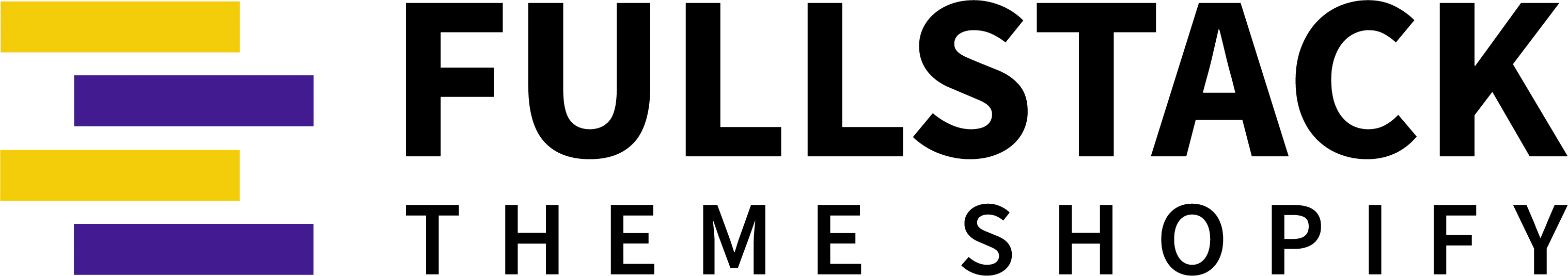 Logo de FullStack Theme Shopify avec des barres jaunes et violettes.