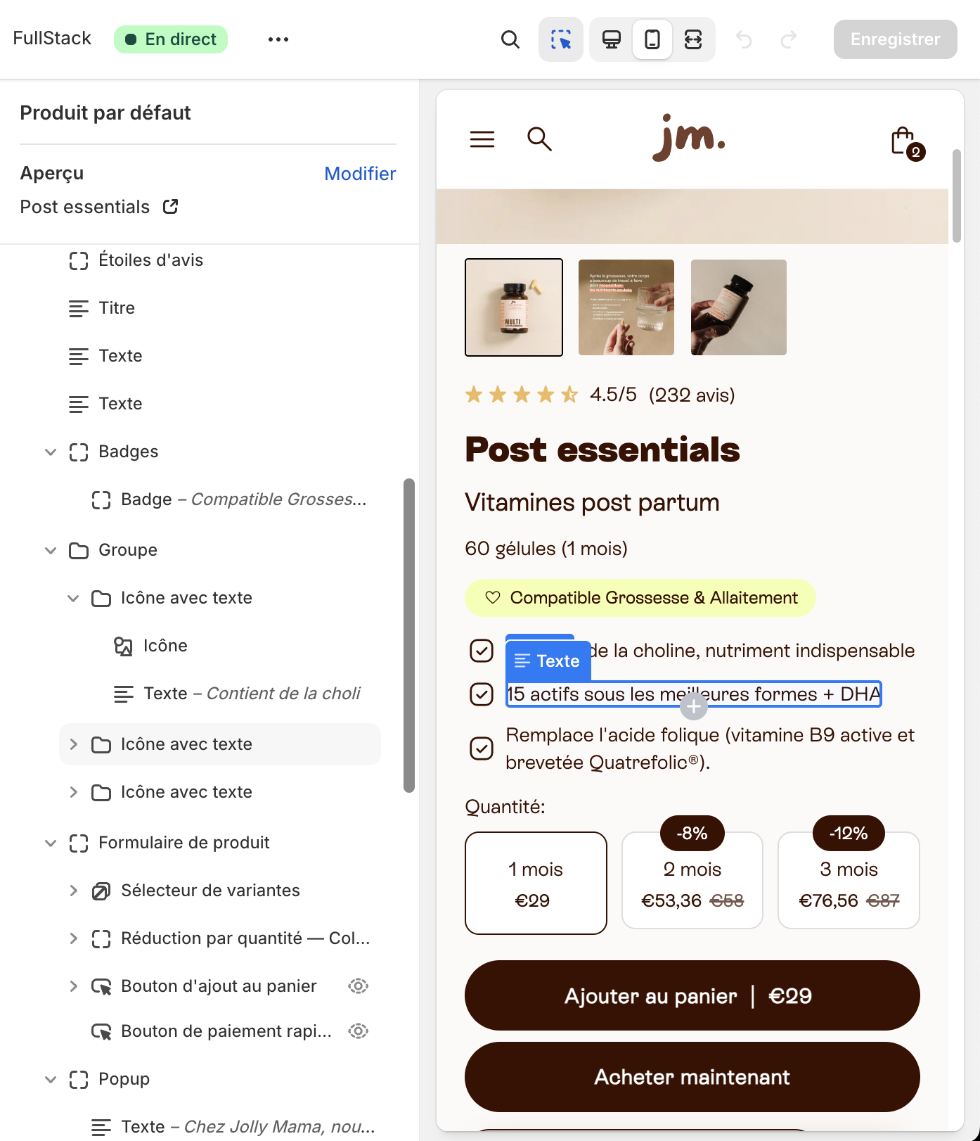 Theme FullStack interface de modification du thème sur mobile