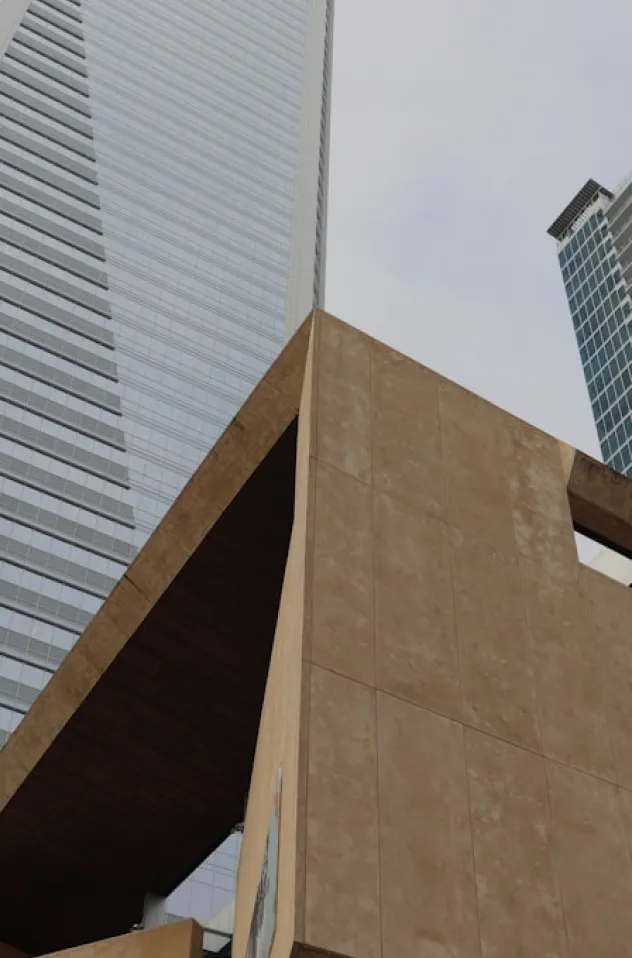 Contemporary high-rise buildings upward view