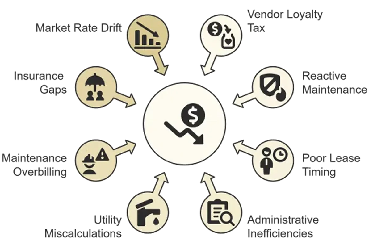 Icons showing causes of revenue loss