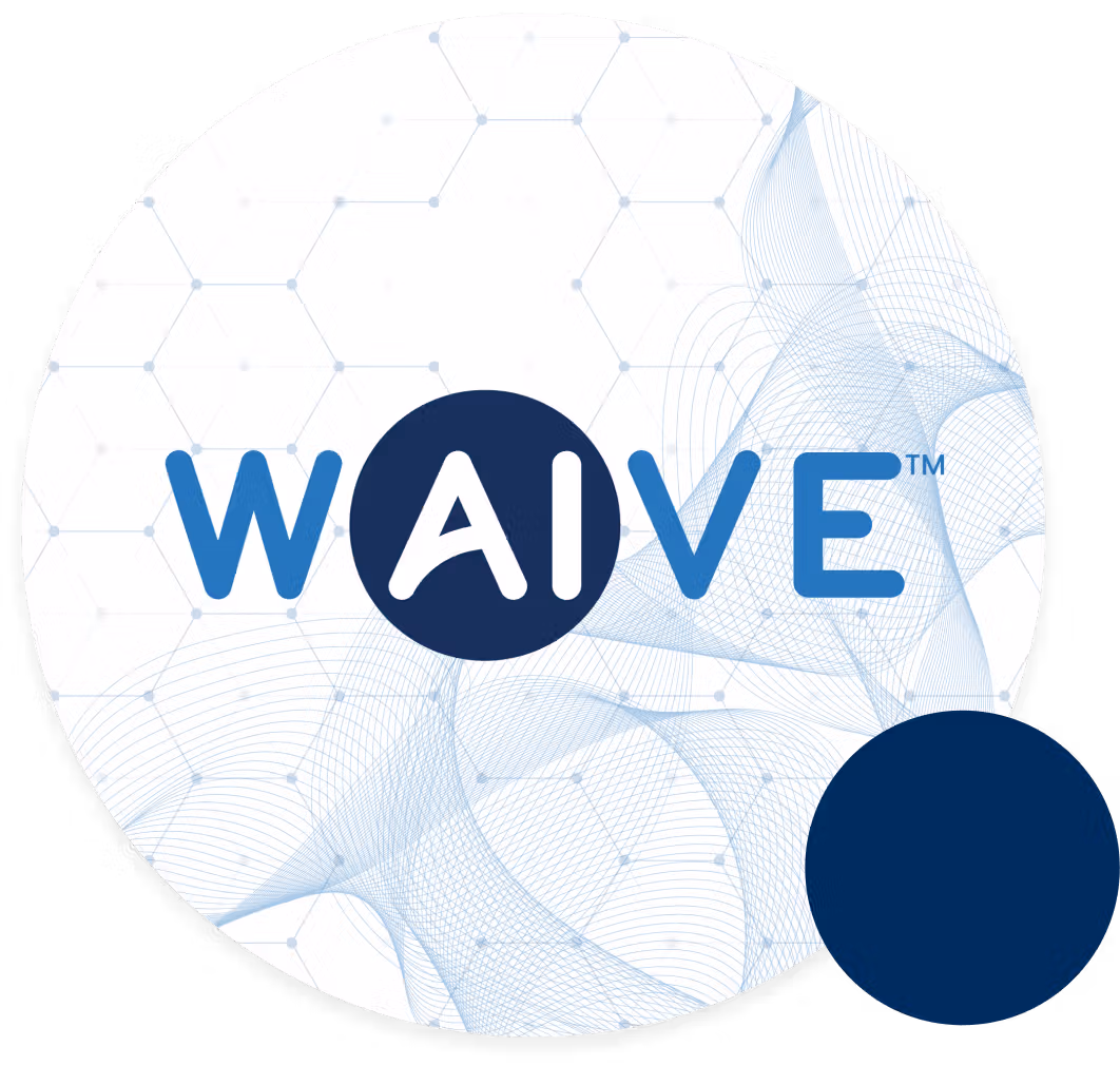 WAIVE logo with abstract network background in blue and white