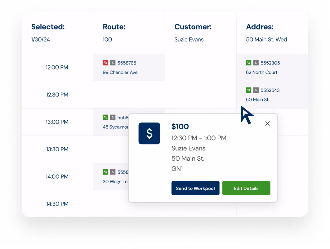 RealGreen scheduling screen