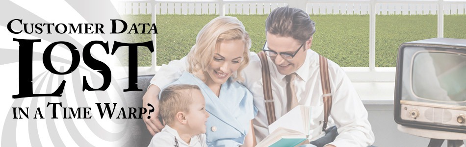 Vintage family reading together with retro TV, data loss concept