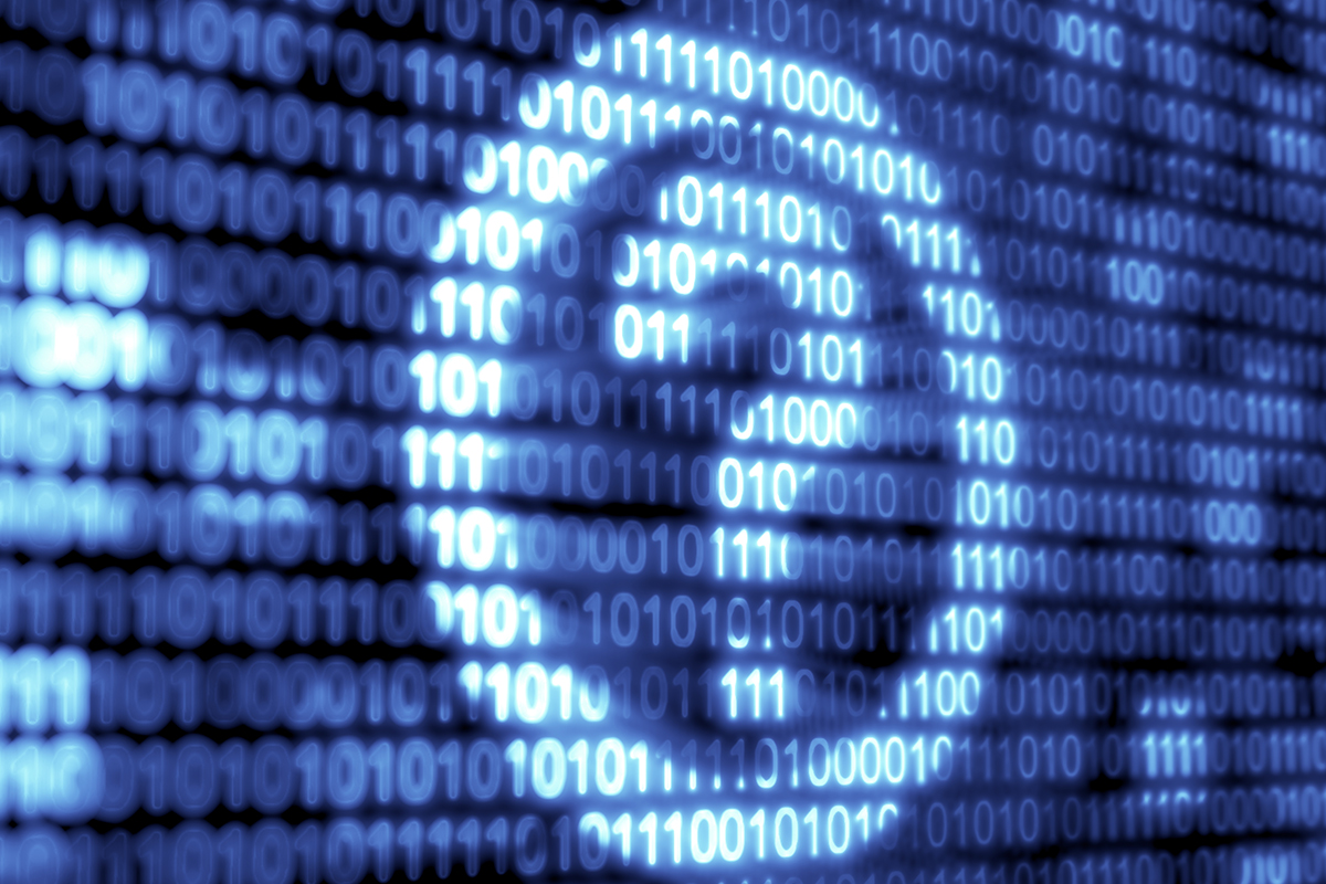 Glowing blue binary code matrix representing digital data and technology