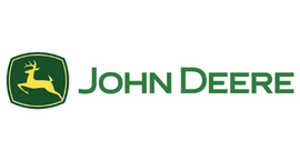John Deere logo with leaping deer on green and white background
